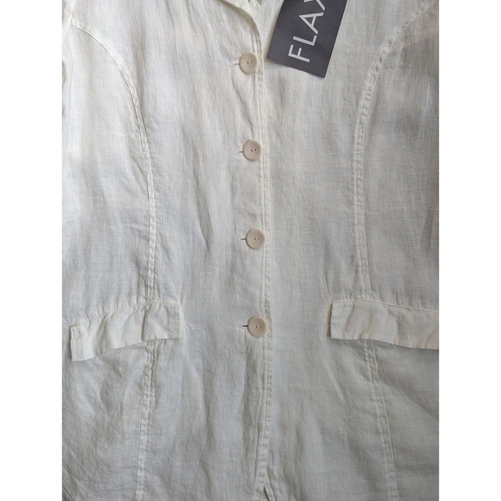 FLAX White Linen Boyfriend Blazer Milk S Minimalist Lagenlook Resortwear NWT - Picture 5 of 13